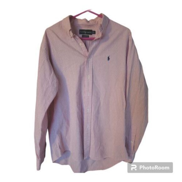 Ralph Lauren‎ Dress Shirt Crinkle Feel Custom Fit Long Sleeve Striped Mens Large - Picture 1 of 3